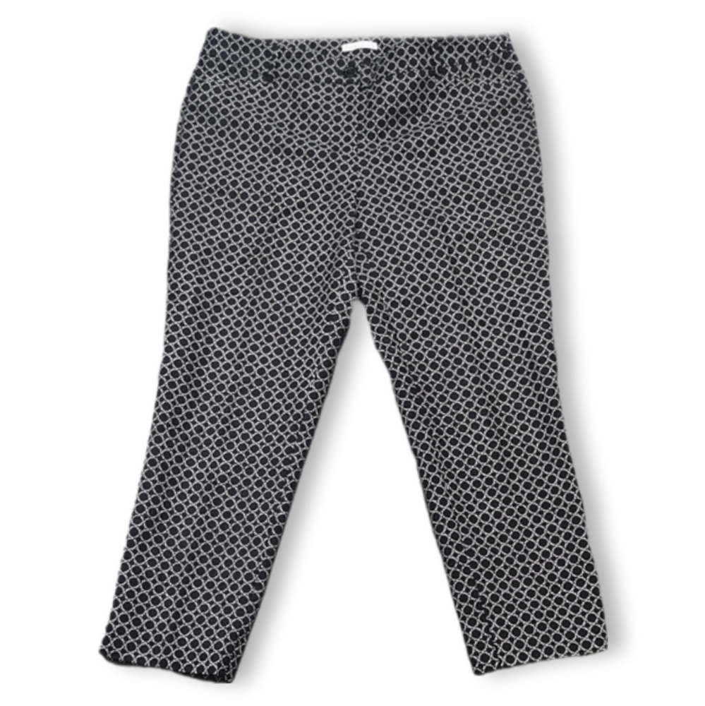 3/$20 Dalia Capri Trousers Womens Size 10 Black White Geometric Print Pants